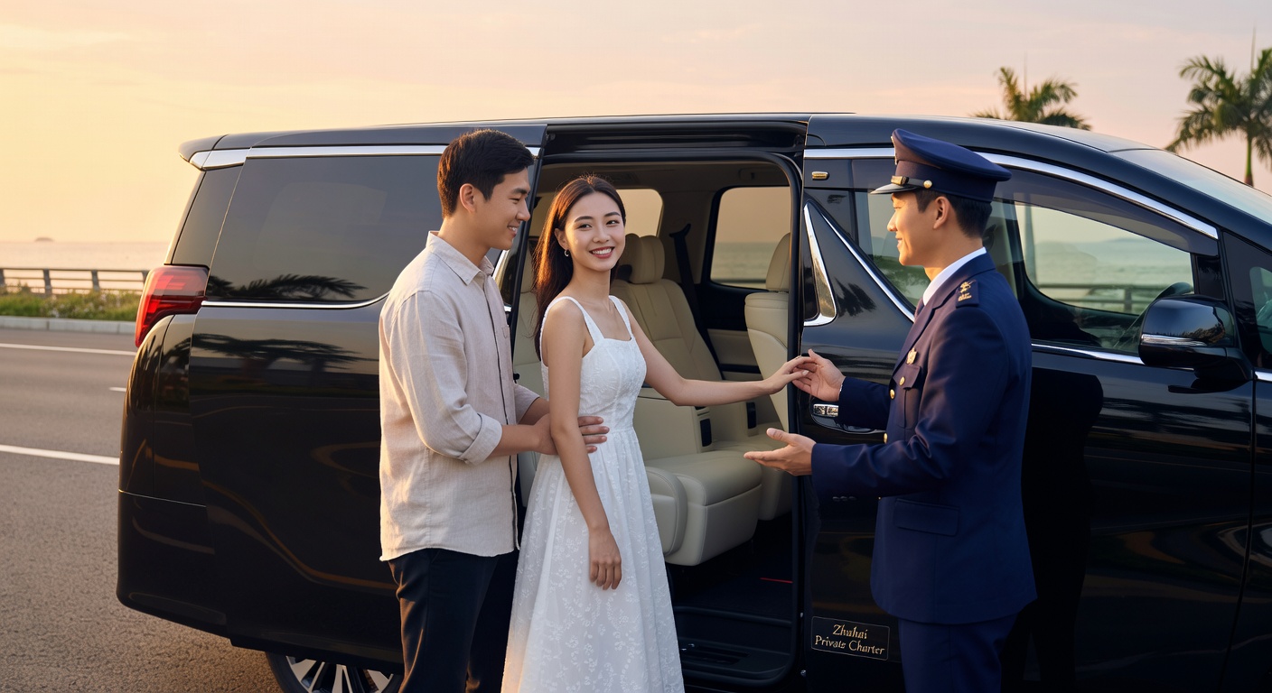 情侶喺珠海上 Alphard 包車，準備浪漫一日遊
